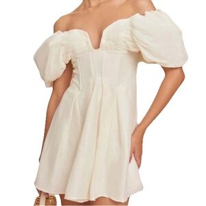 cult gaia Cream Off-Shoulder Puff Sleeve Mini Dress